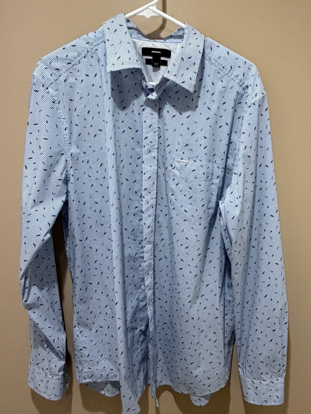 Diesel Light Blue Button-Down Shirt with Navy Micro Print